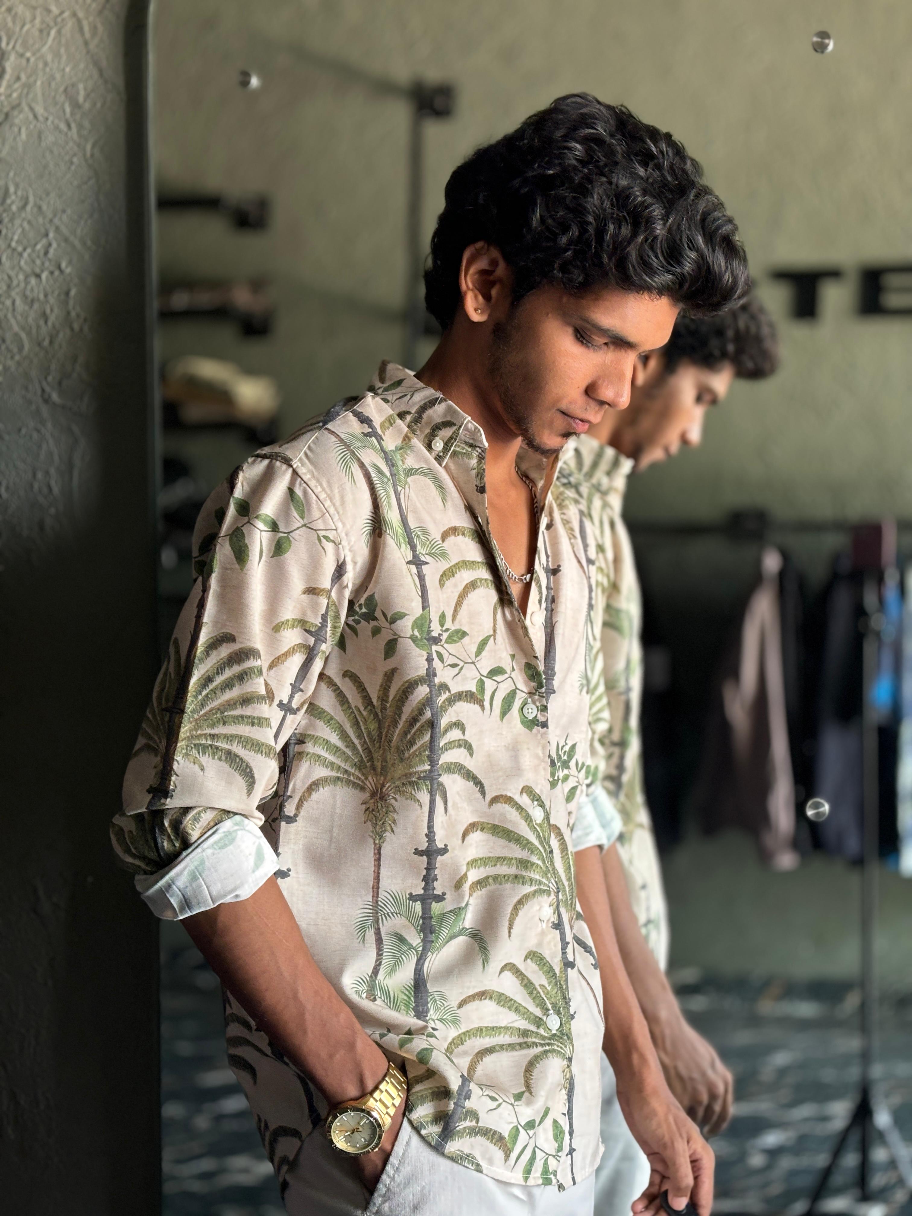 Beige and green printed shirt Beige and green printed shirt